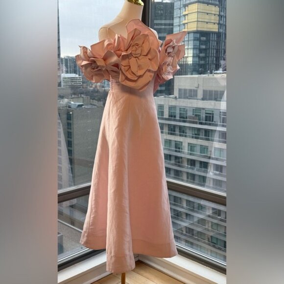 🆕 AJE 🧿 NWOT Etta Off Shoulder Linen Midi Dress, Pastel Pink - Sz AU 8 / Small - Picture 10 of 16